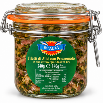 Filetti di Alici sott'olio al prezzemolo da 240 gr
